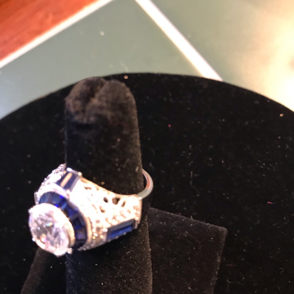 Faux diamond and sapphire ART DECO ring $130